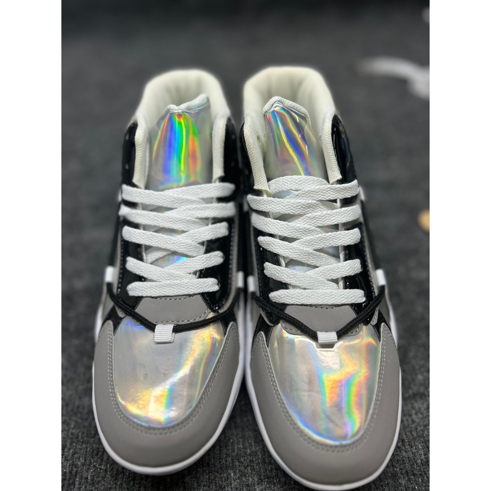 Holographic Iridescent High Top Sneakers Silver Grey Mens Size 42 Futuristic